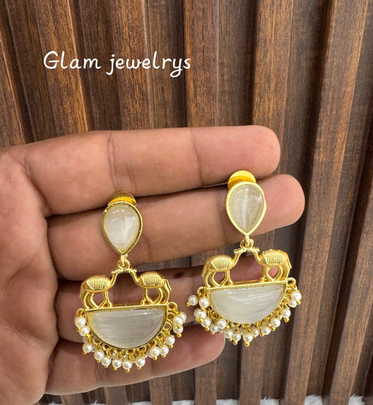White Mother Of Pearl Indian Bollywood Aarna Earrings