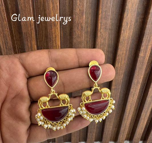 Maroon Mother Of Pearl Indian Bollywood Aarna Earrings