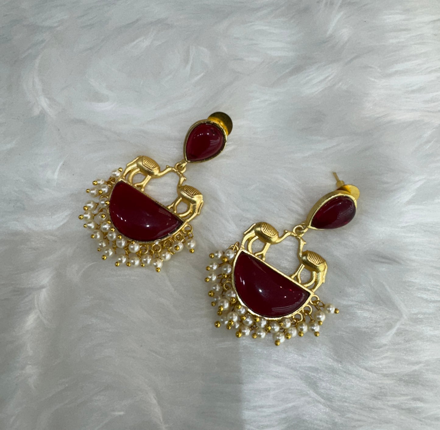 Maroon Mother Of Pearl Indian Bollywood Aarna Earrings