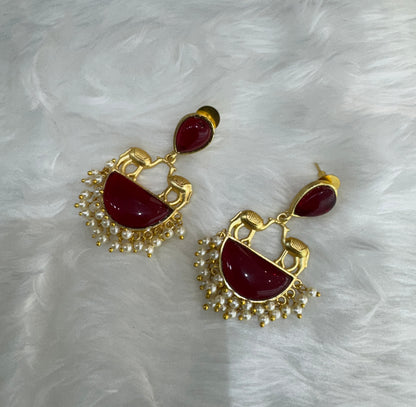 Maroon Mother Of Pearl Indian Bollywood Aarna Earrings