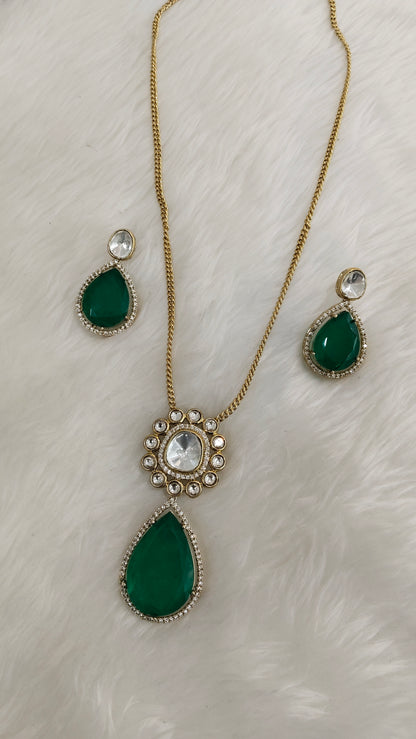 Green Gold Moissanite Kundan Necklace Indian Jewellery Solis Chain Set