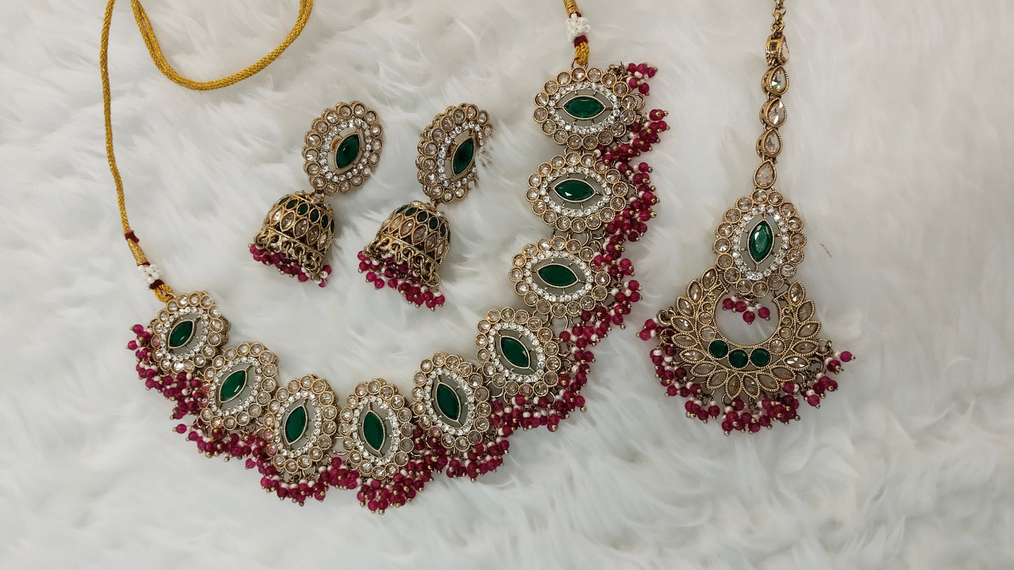 Majenta Green Necklace Indian Jewellery Inaaya Set