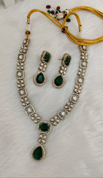 Green Gold Moissanite Kundan Necklace Indian Jewellery Kabota Set