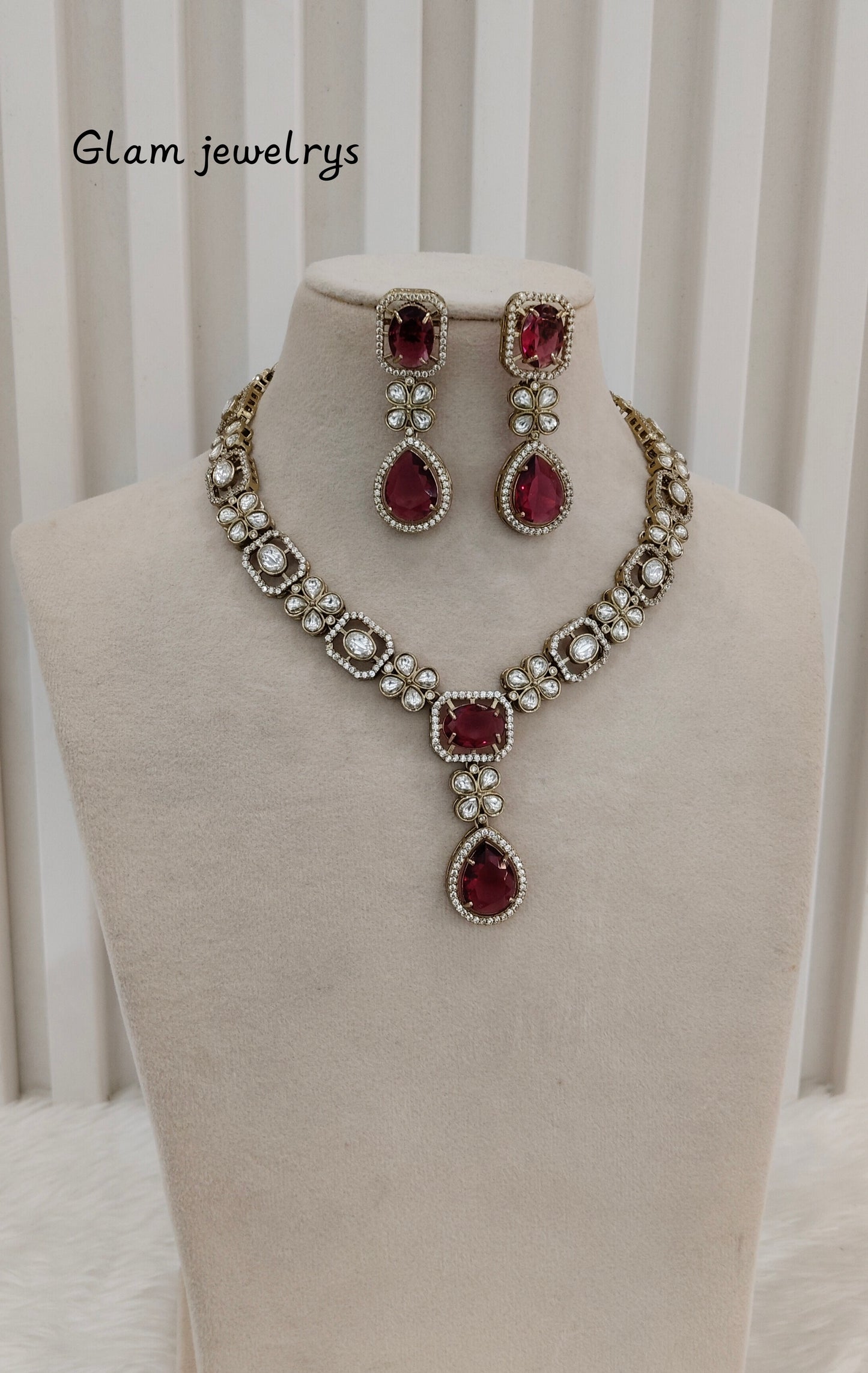 Ruby Gold Moissanite Kundan Necklace Indian Jewellery Solis Chain Set