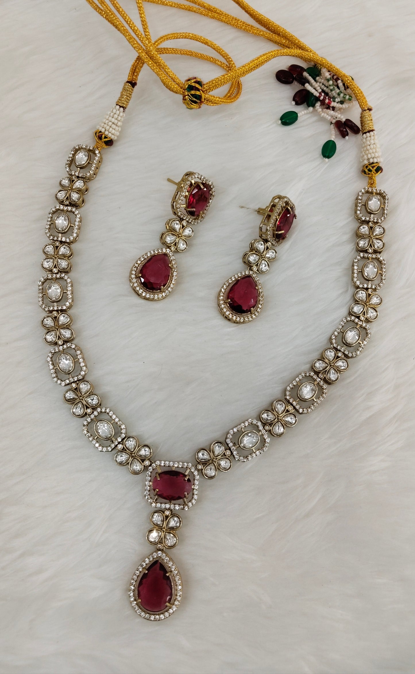 Ruby Gold Moissanite Kundan Necklace Indian Jewellery Solis Chain Set