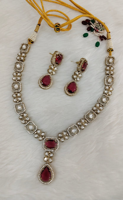 Ruby Gold Moissanite Kundan Necklace Indian Jewellery Solis Chain Set