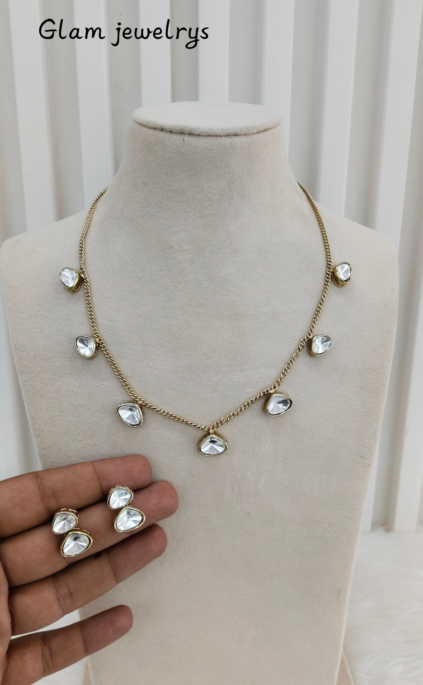 Gold Moissanite Kundan Necklace Indian Jewellery Solis Set