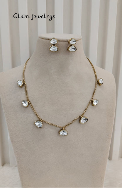 Gold Moissanite Kundan Necklace Indian Jewellery Solis Set