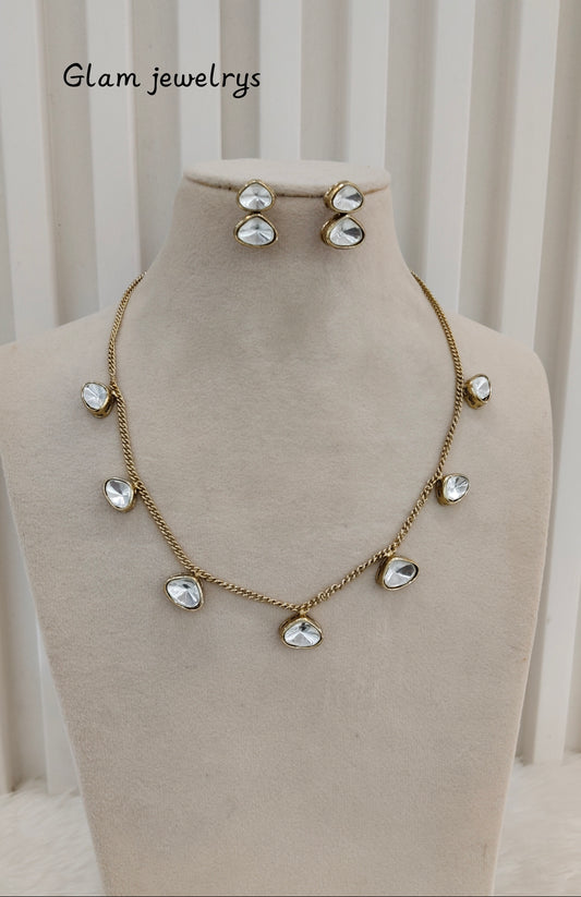 Gold Moissanite Kundan Necklace Indian Jewellery Solis Set