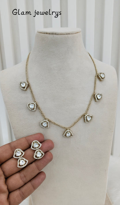 Gold Moissanite Kundan Necklace Indian Jewellery Solis Set
