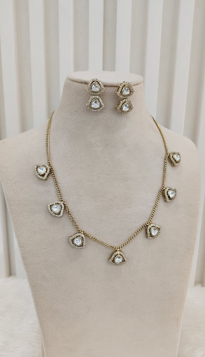 Gold Moissanite Kundan Necklace Indian Jewellery Solis Set
