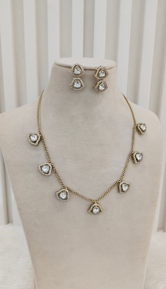 Gold Moissanite Kundan Necklace Indian Jewellery Solis Set