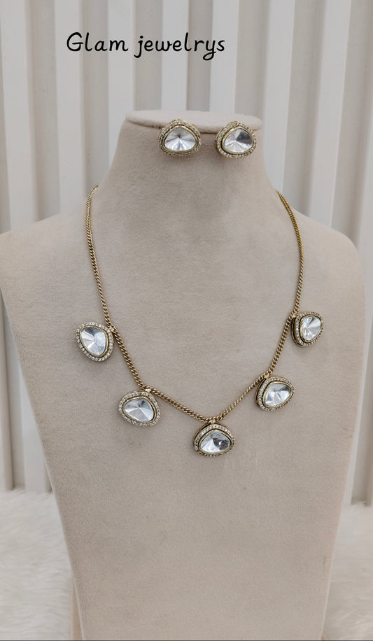 Gold Moissanite Kundan Necklace Indian Jewellery Solis Set