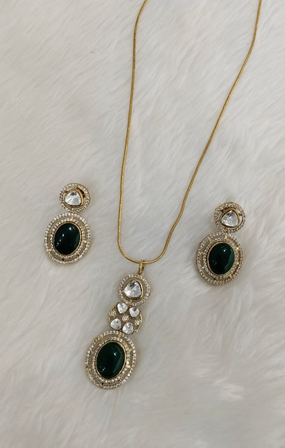 Green Gold Moissanite Kundan Necklace Indian Jewellery Solis Chain Set