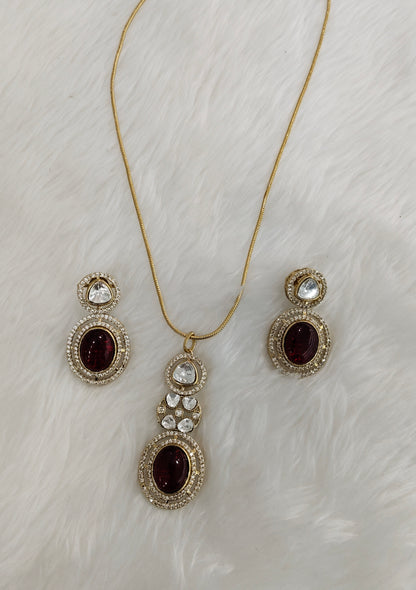 Maroon Gold Moissanite Kundan Necklace Indian Jewellery Solis Chain Set