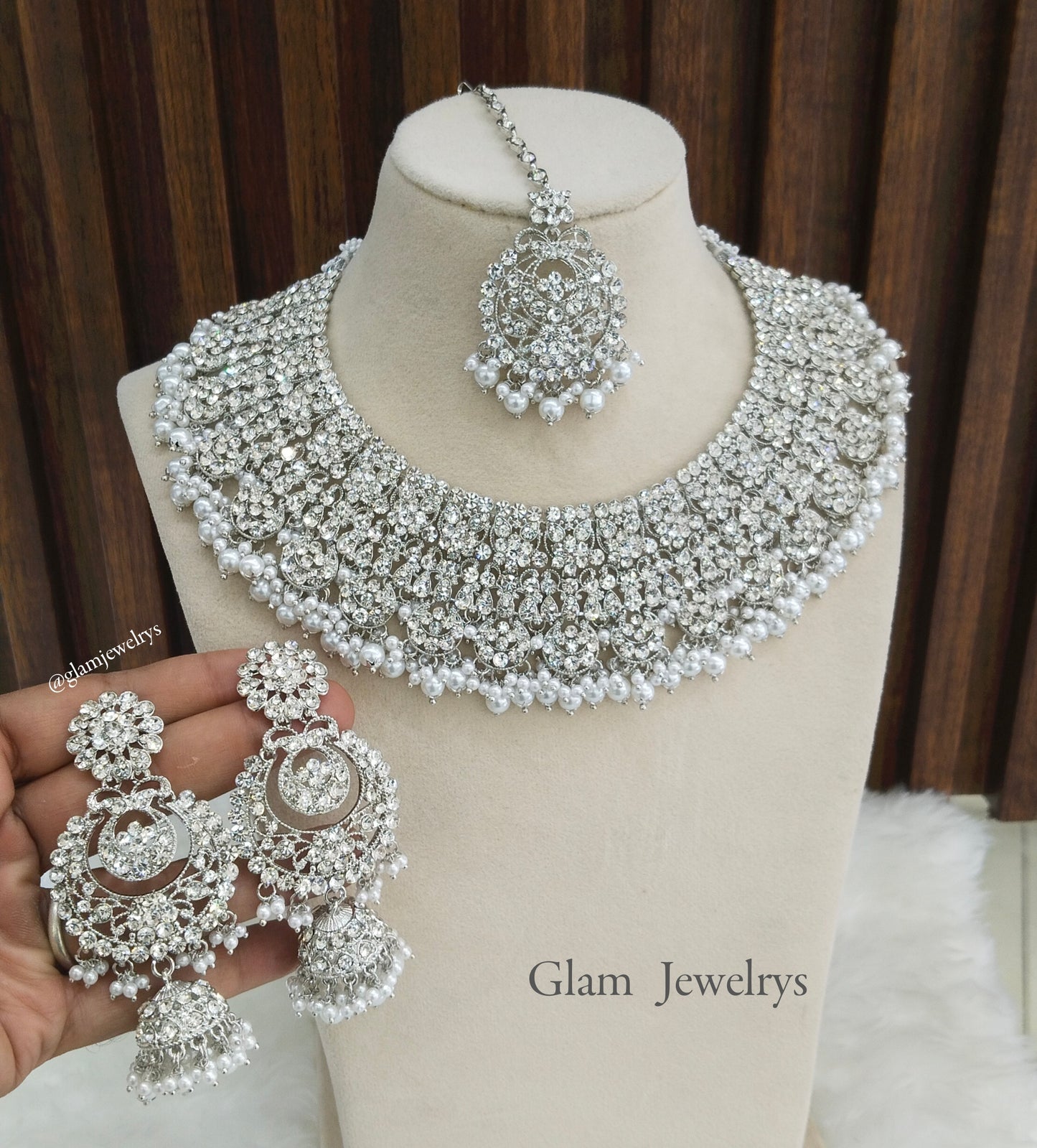 Silver White Necklace Indian Jewellery Pearl Perm Set