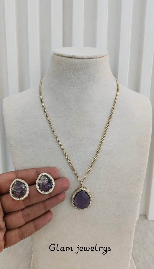 Purple Gold Moissanite Kundan Necklace Indian Jewellery Avenger Chain Set