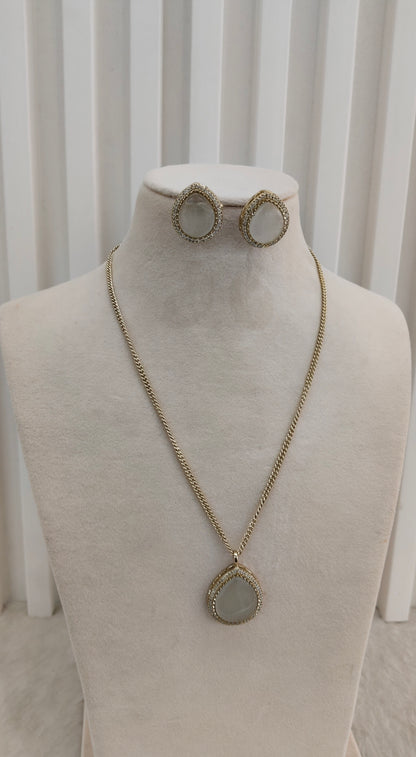 White Gold Moissanite Kundan Necklace Indian Jewellery Avenger Chain Set