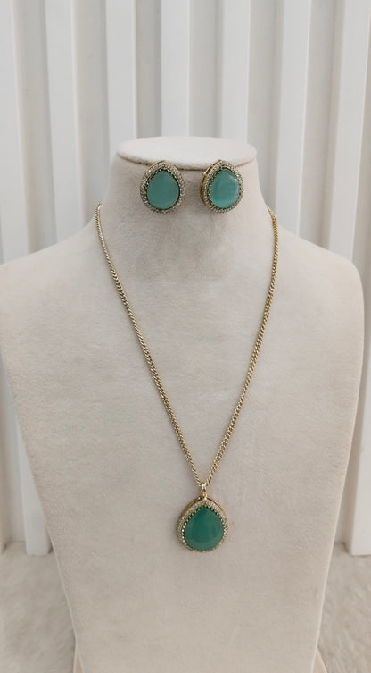 Sea Green Gold Moissanite Kundan Necklace Indian Jewellery Avenger Chain Set