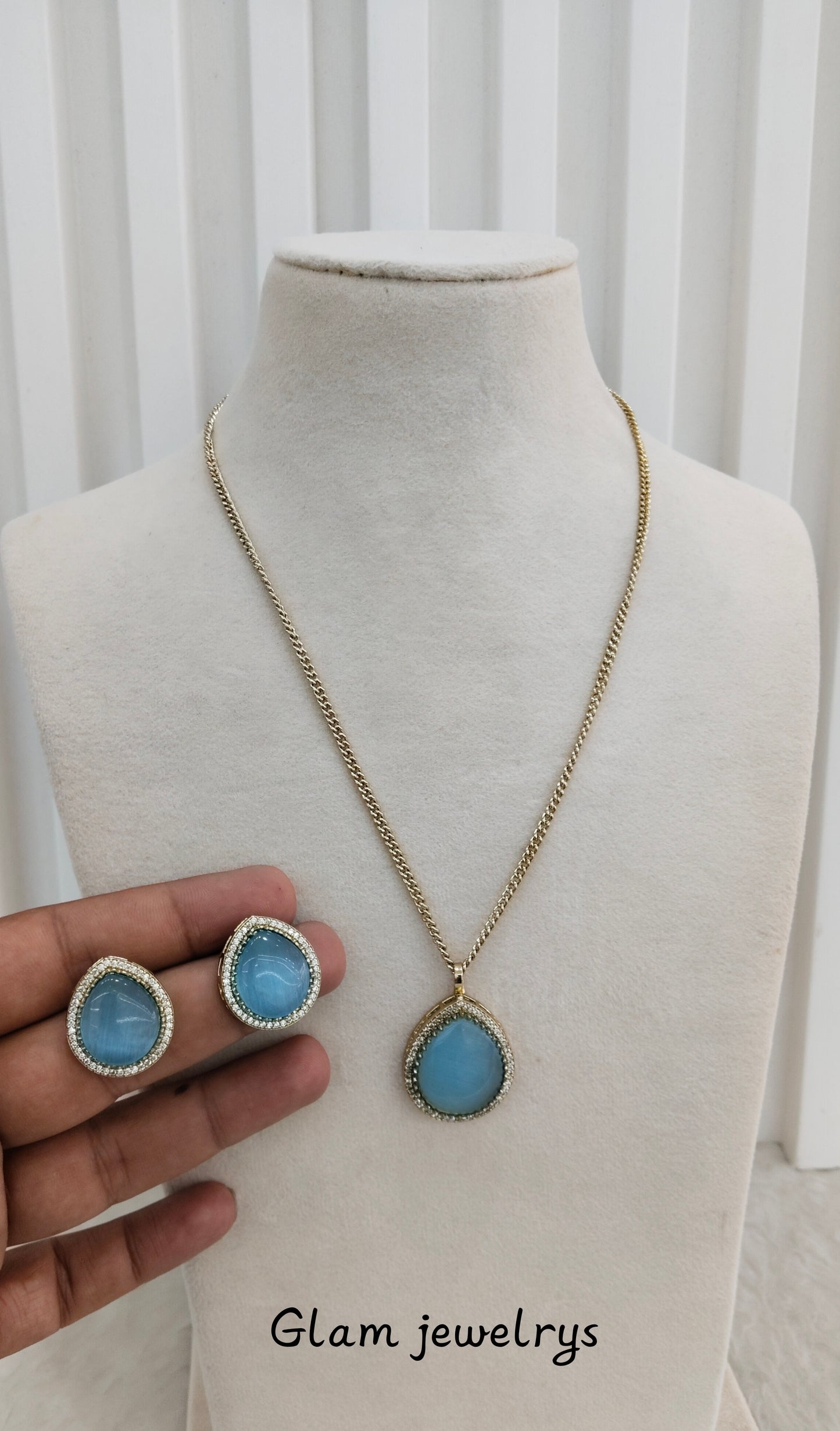 Sky Blue Gold Moissanite Kundan Necklace Indian Jewellery Avenger Chain Set