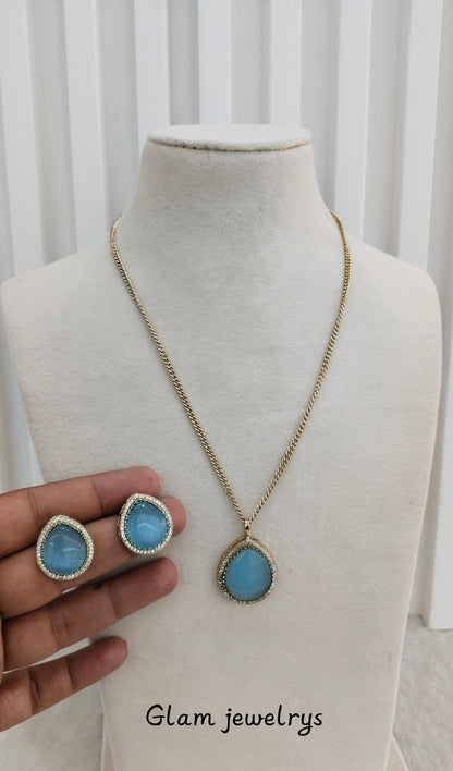 Sky Blue Gold Moissanite Kundan Necklace Indian Jewellery Avenger Chain Set