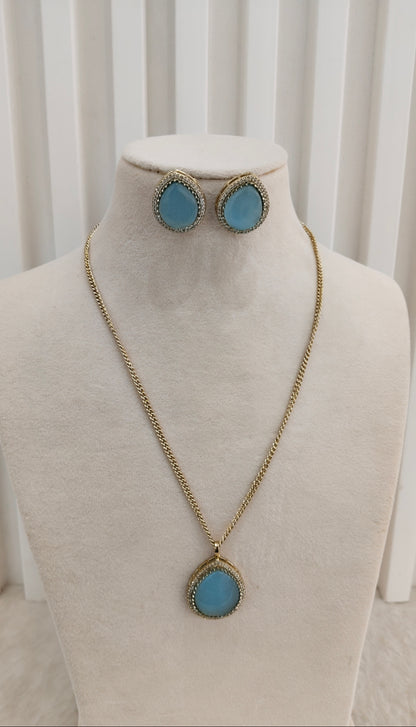 Sky Blue Gold Moissanite Kundan Necklace Indian Jewellery Avenger Chain Set
