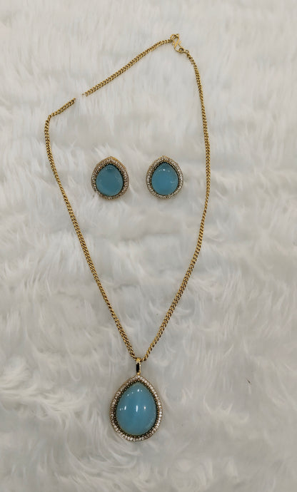 Sky Blue Gold Moissanite Kundan Necklace Indian Jewellery Avenger Chain Set