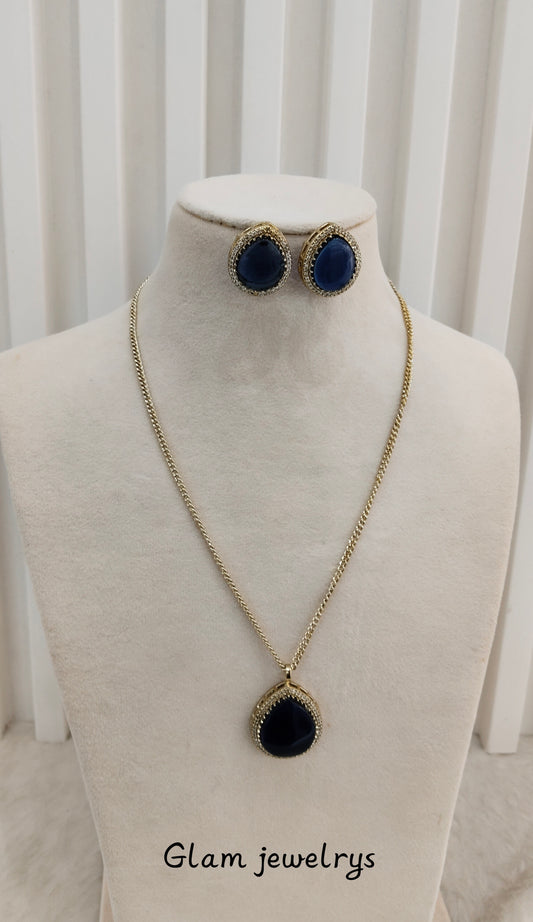 Blue Gold Moissanite Kundan Necklace Indian Jewellery Avenger Chain Set
