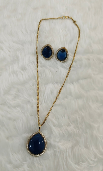 Blue Gold Moissanite Kundan Necklace Indian Jewellery Avenger Chain Set