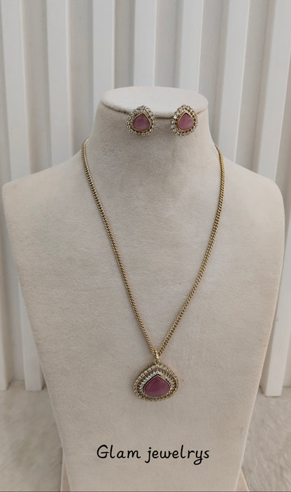 Pink Gold Moissanite Kundan Necklace Indian Jewellery Avenger Chain Set