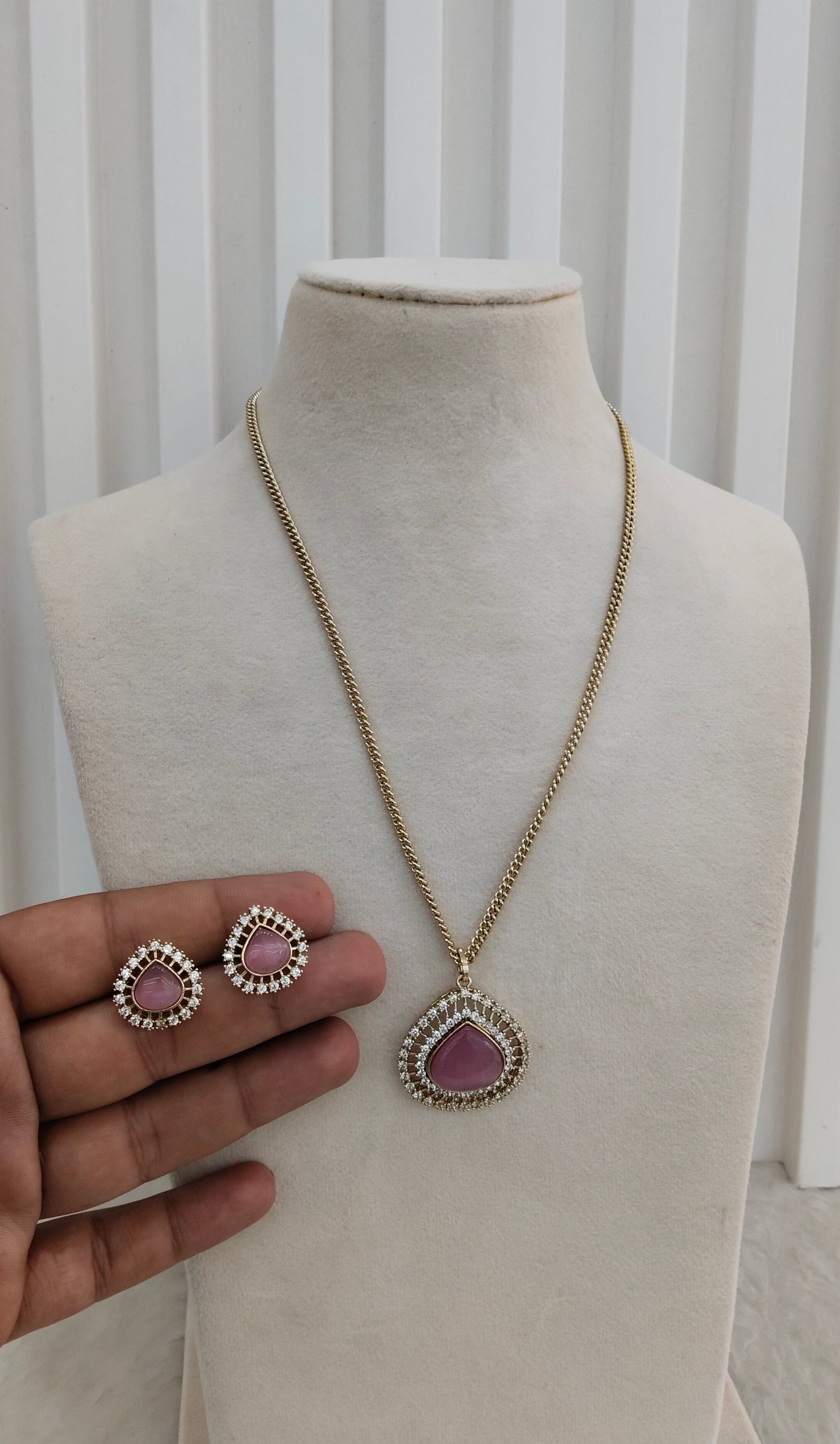 Pink Gold Moissanite Kundan Necklace Indian Jewellery Avenger Chain Set