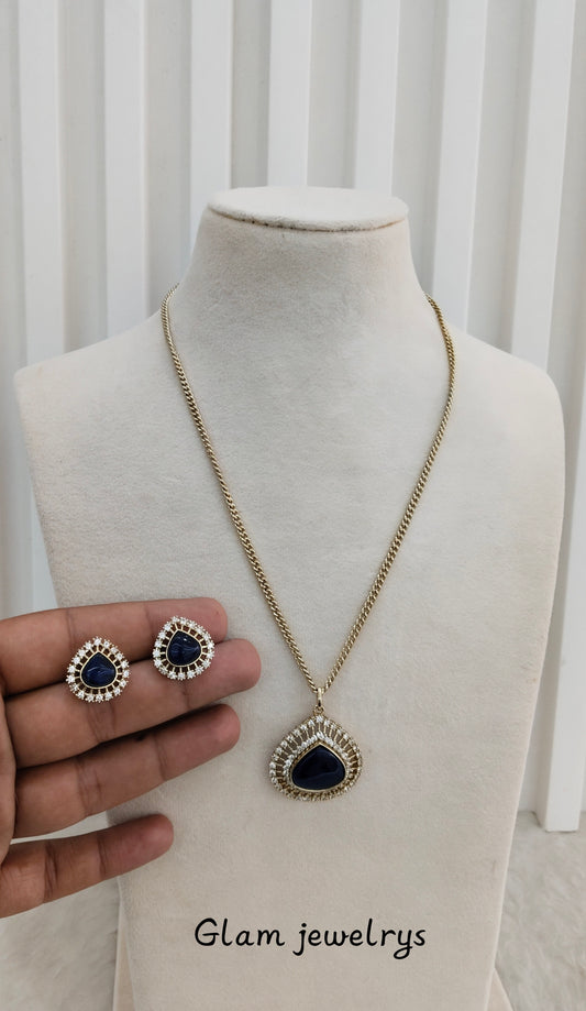 Blue Gold Moissanite Kundan Necklace Indian Jewellery Avenger Chain Set