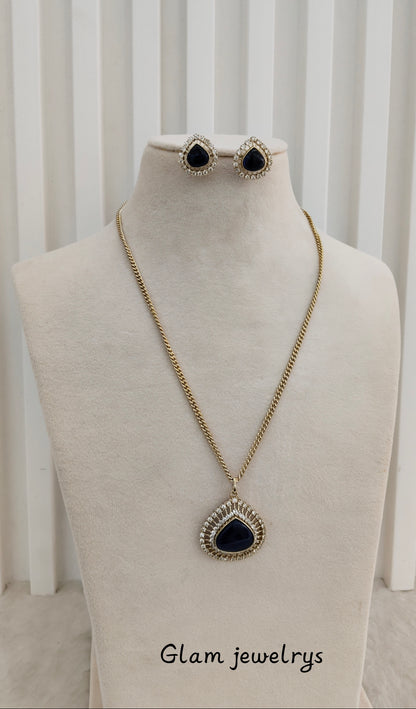Blue Gold Moissanite Kundan Necklace Indian Jewellery Avenger Chain Set