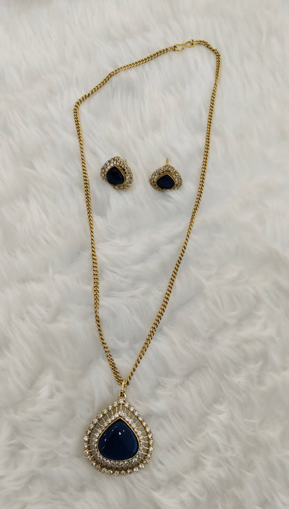 Blue Gold Moissanite Kundan Necklace Indian Jewellery Avenger Chain Set