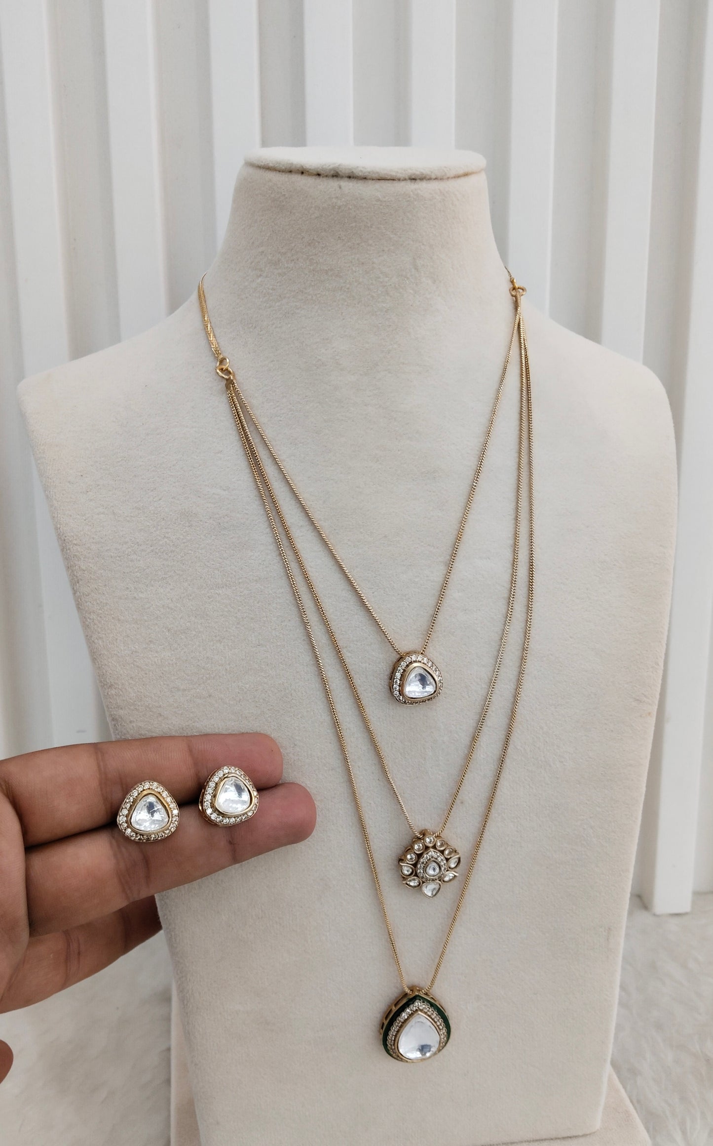 Green Gold Moissanite Kundan Necklace Indian Jewellery Delux Chain Set