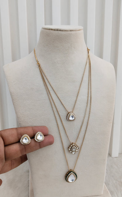 Green Gold Moissanite Kundan Necklace Indian Jewellery Delux Chain Set