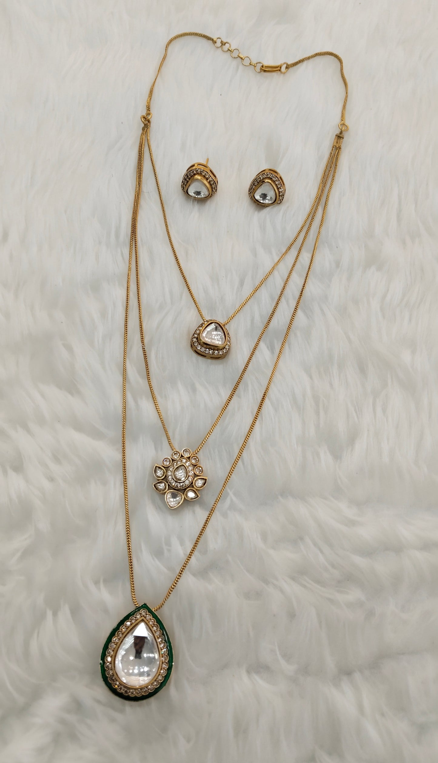Green Gold Moissanite Kundan Necklace Indian Jewellery Delux Chain Set