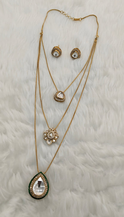 Green Gold Moissanite Kundan Necklace Indian Jewellery Delux Chain Set