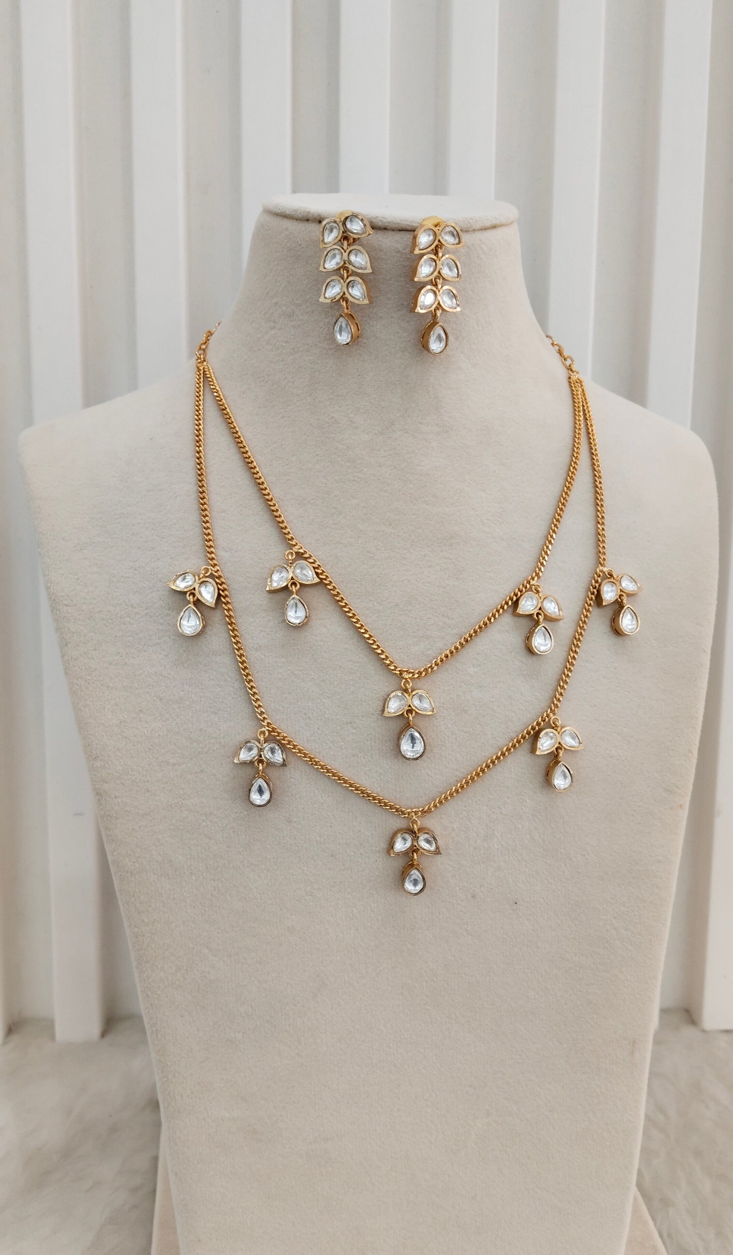 Gold Moissanite Kundan Necklace Indian Jewellery Delux Chain Set