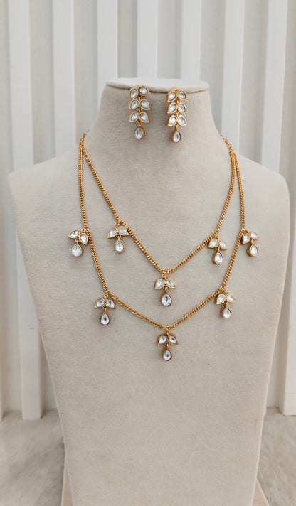 Gold Moissanite Kundan Necklace Indian Jewellery Delux Chain Set
