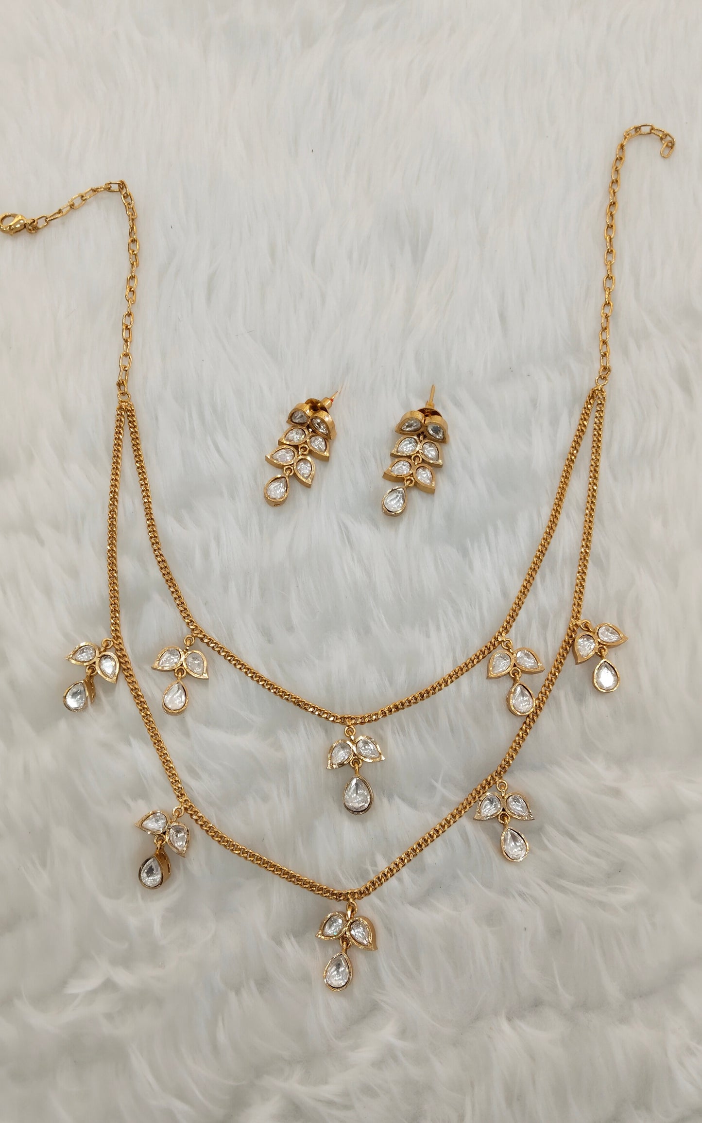 Gold Moissanite Kundan Necklace Indian Jewellery Delux Chain Set