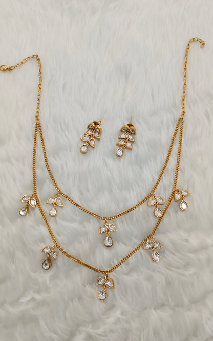 Gold Moissanite Kundan Necklace Indian Jewellery Delux Chain Set