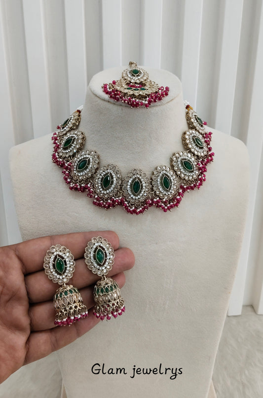 Majenta Green Necklace Indian Jewellery Inaaya Set