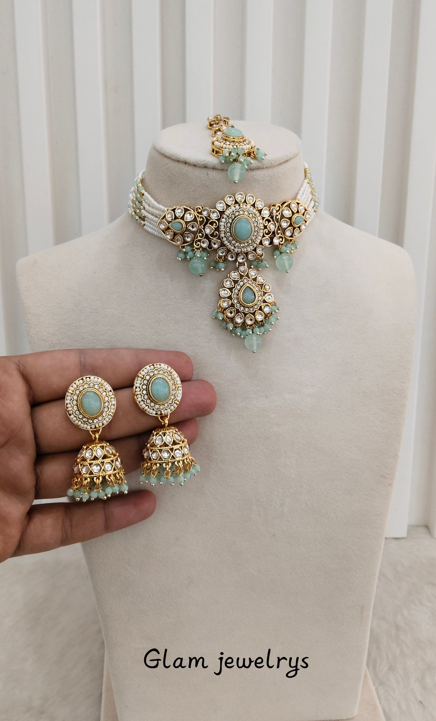 Sea Green Kundan Choker Jewellery Firoh Set
