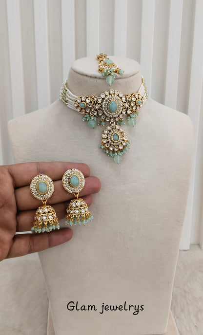 Sea Green Kundan Choker Jewellery Firoh Set