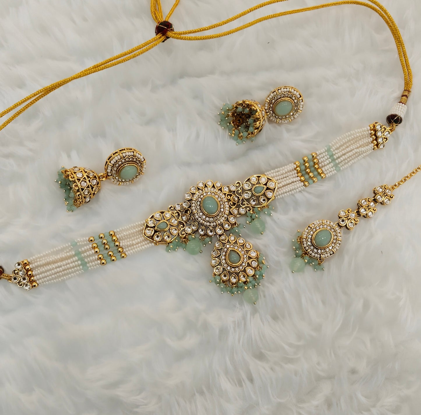 Sea Green Kundan Choker Jewellery Firoh Set