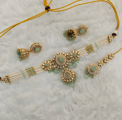 Sea Green Kundan Choker Jewellery Firoh Set