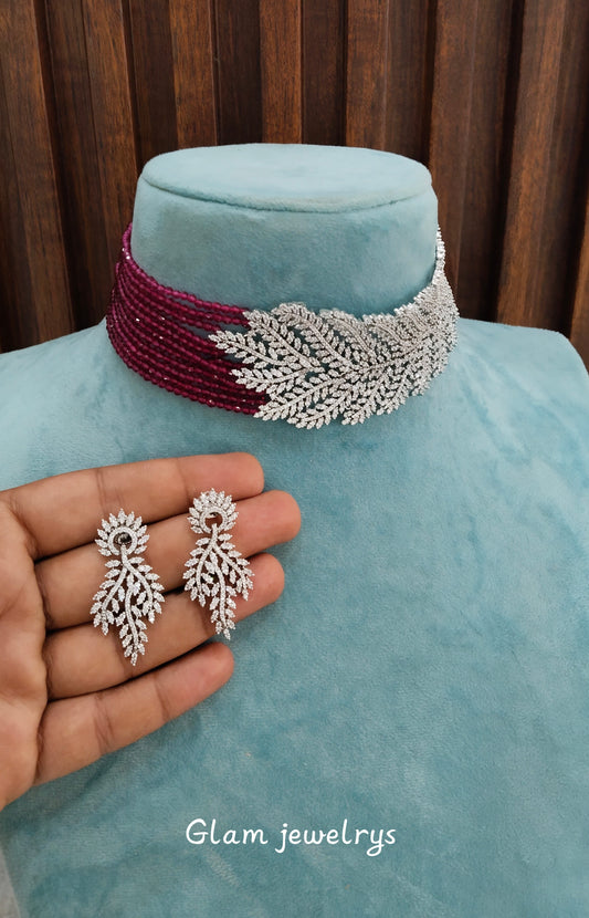 Ruby Silver CZ Choker Indian Jewellery Pulsar Set