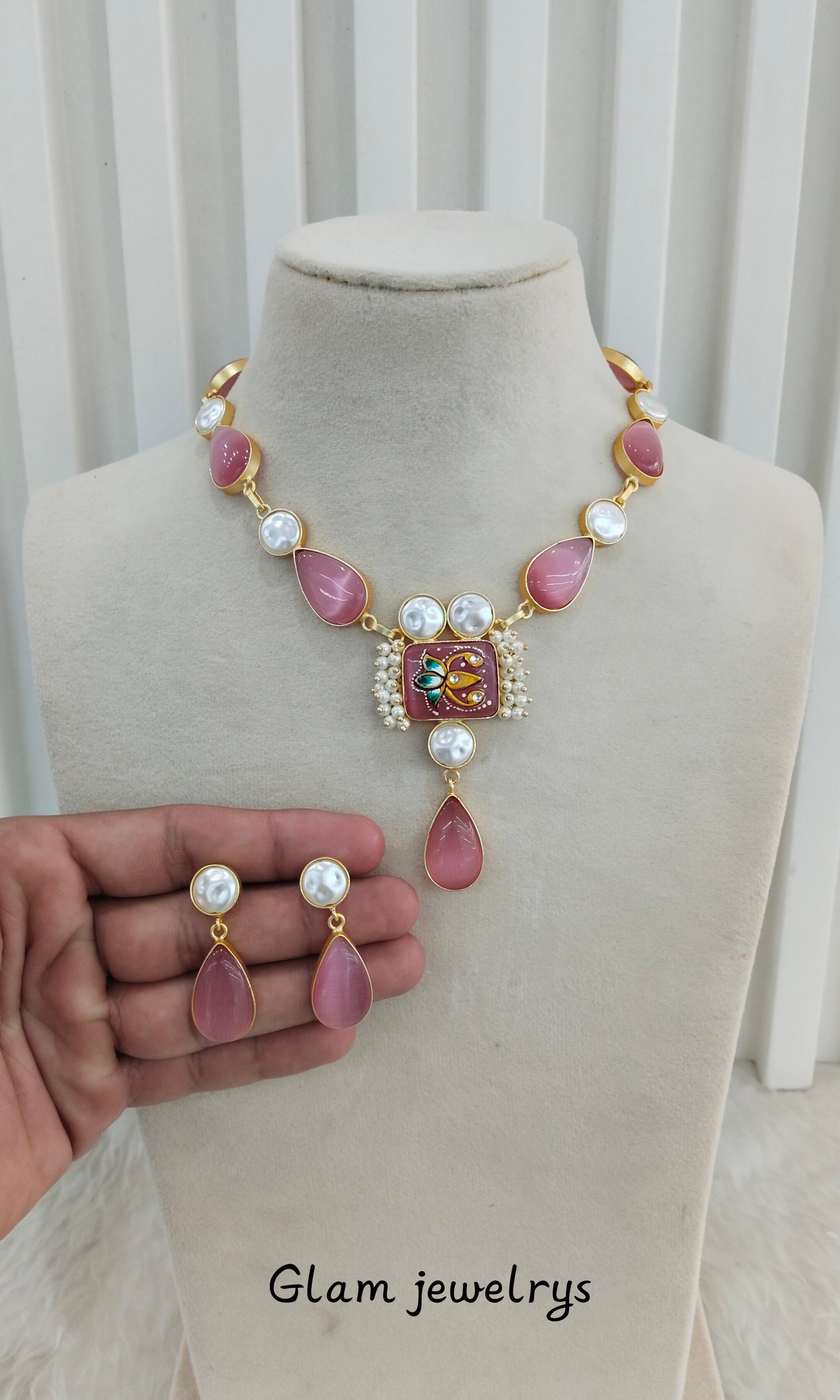 Gaajri Mother Of Pearl Stone Necklace Indian Jewellery Mahindra Set