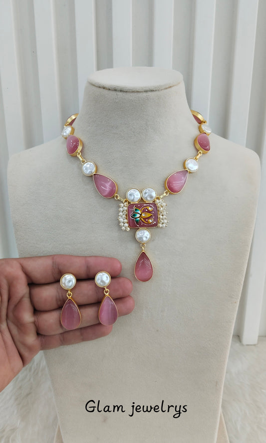 Gaajri Mother Of Pearl Stone Necklace Indian Jewellery Mahindra Set